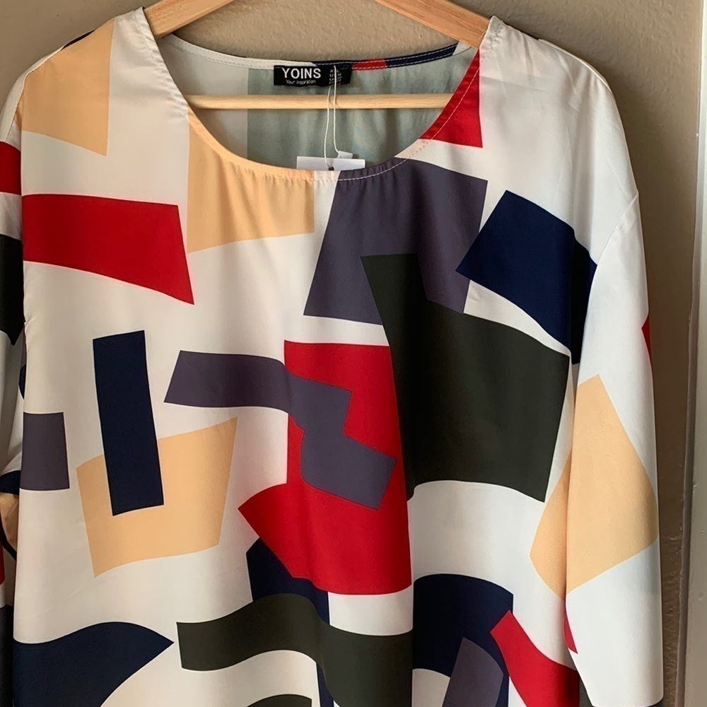 YOINS Plus Size Long Sleeve Geometric Pullover Blouse